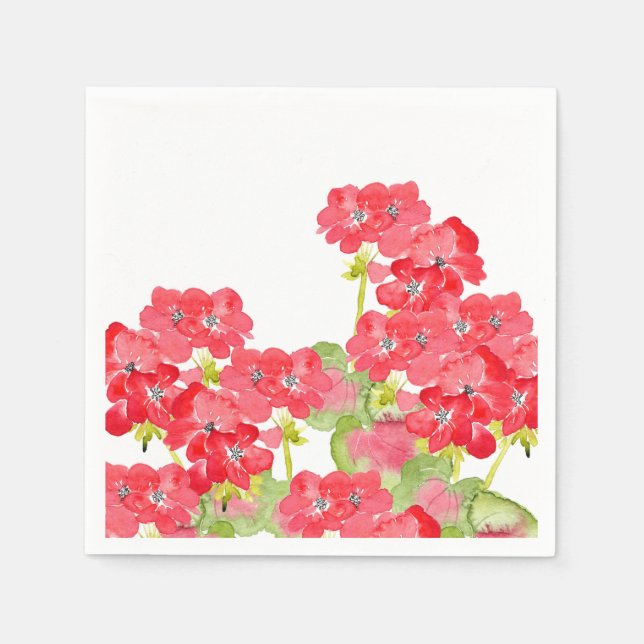 Red Watercolor Geraniums Napkin (Front)