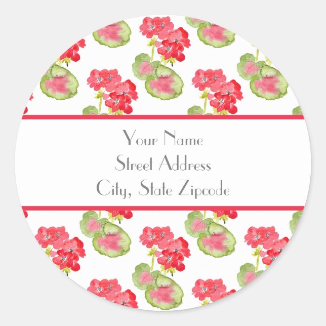'Red Watercolor Geraniums Pattern'  Labels (Front)