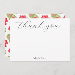 Red Watercolor Geraniums Pattern Thank You Card