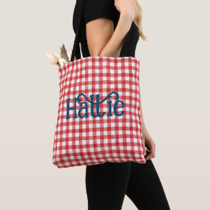 Red Watercolor Gingham Personalised Tote Bag