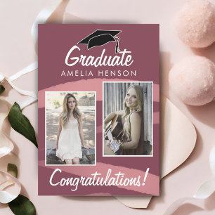 Red Watercolor Graduate Congratulations 2 Photo  Card