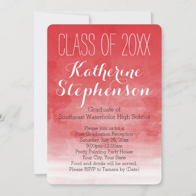 Red Watercolor Graduation Party Invitation (Front)