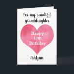 Red Watercolor Heart 17th Birthday Card<br><div class="desc">A watercolor heart 17th birthday card for granddaughter,  daughter,  goddaughter,  etc. This modern 17th birthday card can be easily personalised on the front of the card with her name. The inside card message can also be edited. This would make a great birthday card keepsake for her seventeenth birthday.</div>