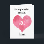 Red Watercolor Heart 20th Birthday Card<br><div class="desc">A personalised 20th birthday card for her which features a red watercolor heart on the front. You will be able to easily personalise the front of the birthday card with her age and name. This personalised heart 20th birthday card would be a great birthday card keepsake for her.</div>