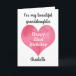 Red Watercolor Heart 22nd Birthday Card<br><div class="desc">A red watercolor heart 22nd birthday card for her. You will be able to easily personalise the front of the card with her name. The inside card message and back of the card can also be personalised. This twenty second birthday card would make a wonderful card keepsake for her.</div>