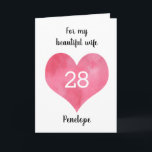 Red Watercolor Heart 28th Birthday Card<br><div class="desc">Personalised heart 28th birthday card for her,  which you can easily personalise the front with her name. The inside card message can also be personalised if wanted. A wonderful twenty eighth birthday card keepsake for her.</div>