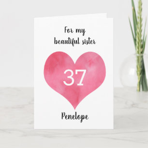 Red Watercolor Heart 37th Birthday Card