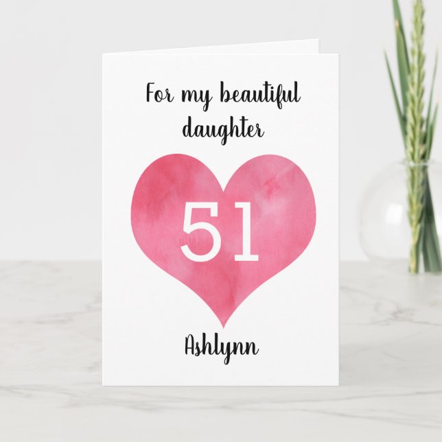 Red Watercolor Heart 51st Birthday Card (Front)
