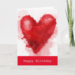 Red watercolor heart gothic girl birthday card