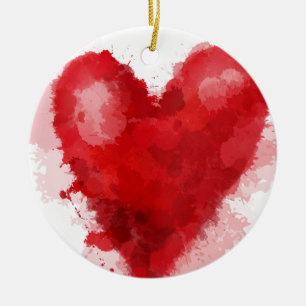 Red watercolor heart gothic girl valentine ceramic tree decoration