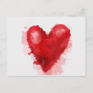 Red watercolor heart gothic girl valentine holiday postcard