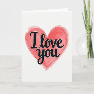 Red Watercolor Heart I Love You Card