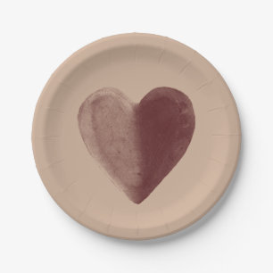 Red Watercolor Heart Paper Plate
