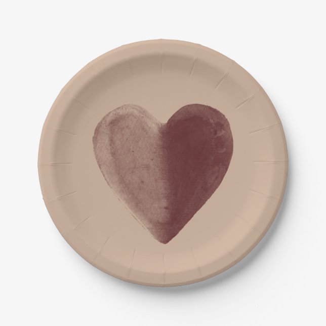 Red Watercolor Heart Paper Plate (Front)