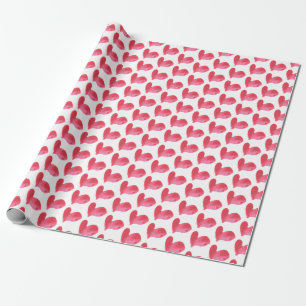 Red Watercolor Heart Pattern Valentines Gift Wrapping Paper