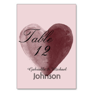 Red Watercolor Heart Table Number