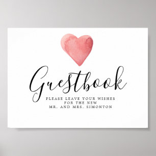 Red Watercolor Heart Wedding Guestbook Sign