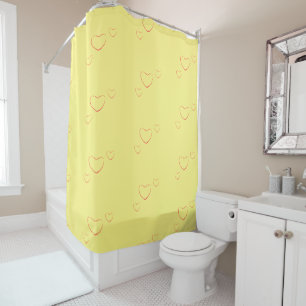 Red watercolor heart yellow pattern Shower Curtain