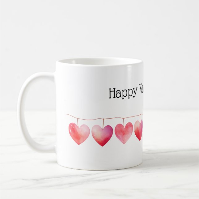 Red Watercolor Hearts Banner Happy Valentine's Day Coffee Mug (Left)