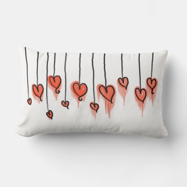 Red Watercolor Hearts Cute Valentine's Day Lumbar Cushion (Front)