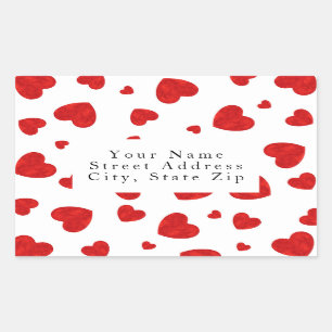Red Watercolor Hearts Pattern 2 Labels