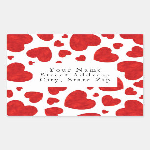 Red Watercolor Hearts Pattern Labels