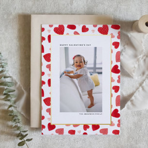 Red Watercolor Hearts Photo Happy Valentine's Day Foil Holiday Card