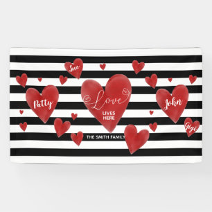 Red Watercolor Hearts & Stripes Banner