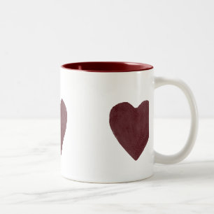 Red Watercolor Hearts Two-Tone Coffee Mug