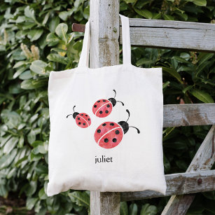Red Watercolor Ladybugs Personalised Tote Bag