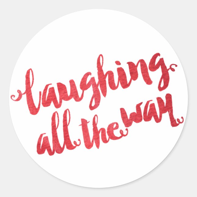 Red Watercolor Laugh All the Way Holiday Sticker (Front)