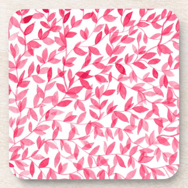 Red watercolor leaves design coaster (Front)