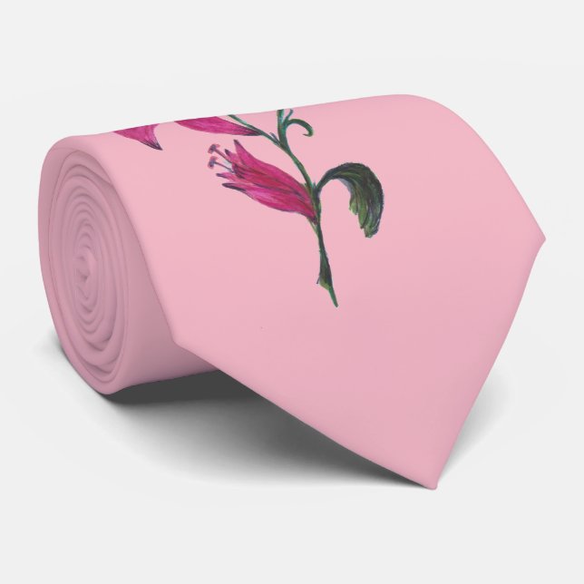 Red Watercolor Lilies Neck Tie (Rolled)