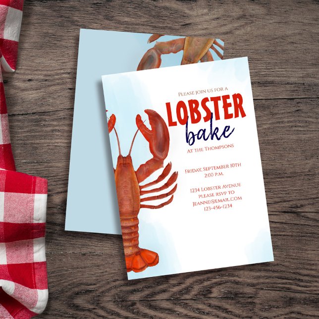 Red Watercolor Lobster Bake Party Invitation (Lobster bake custom invitations. )