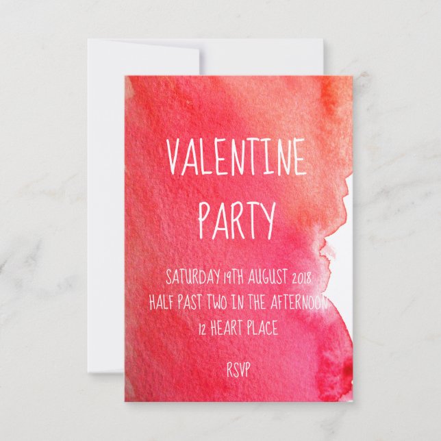 Red watercolor modern Valentine party Invitation (Front)