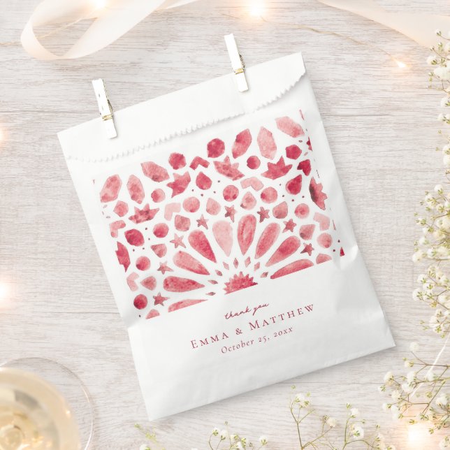 Red Watercolor Moroccan Tile Wedding Favour Bags (Clipped)