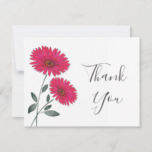 Red Watercolor Pen & Ink Gerbs Thank You Card
