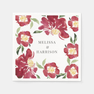 Red Watercolor Peony Wedding Napkin