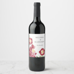 Red Watercolor Peony Wedding Thank You Wine Label