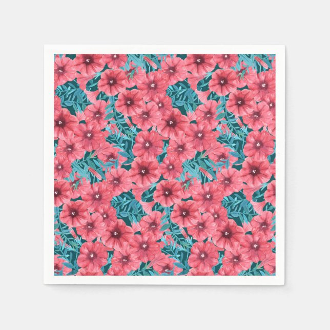 Red watercolor petunia flower pattern napkin (Front)