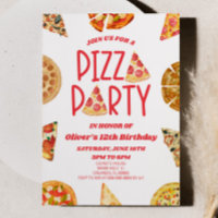 Red Watercolor Pizza Party Birthday Party