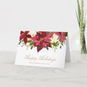 Red Watercolor Poinsettia Floral Elegant Christmas Holiday Card