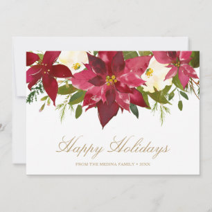 Red Watercolor Poinsettia Floral Elegant Christmas Holiday Card