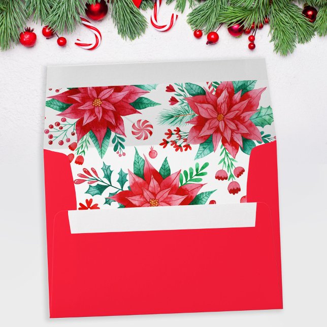 Red Watercolor Poinsettia Flowers Christmas Envelope (Red Watercolor Poinsettia Flowers Christmas Envelope)