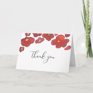 Red watercolor poppies floral Thank You Card