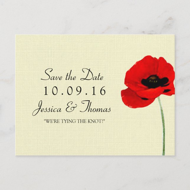 Red Watercolor Poppies Floral Wedding Collection Announcement Postcard (Front)