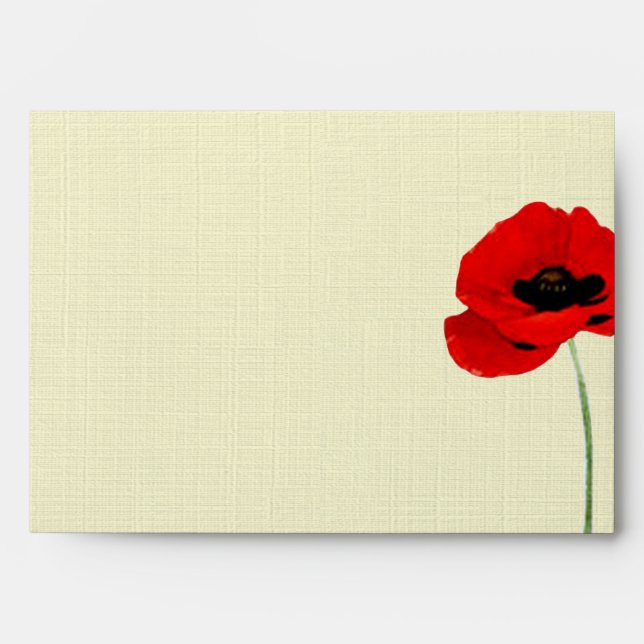 Red Watercolor Poppies Floral Wedding Collection Envelopes (Front)