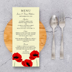 Red Watercolor Poppies Floral Wedding Menu