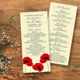 Red Watercolor Poppies Floral Wedding Program Rack Card