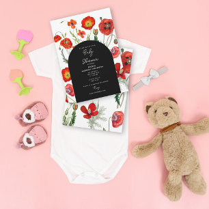 Red Watercolor Poppies Florals Baby Shower Invitation